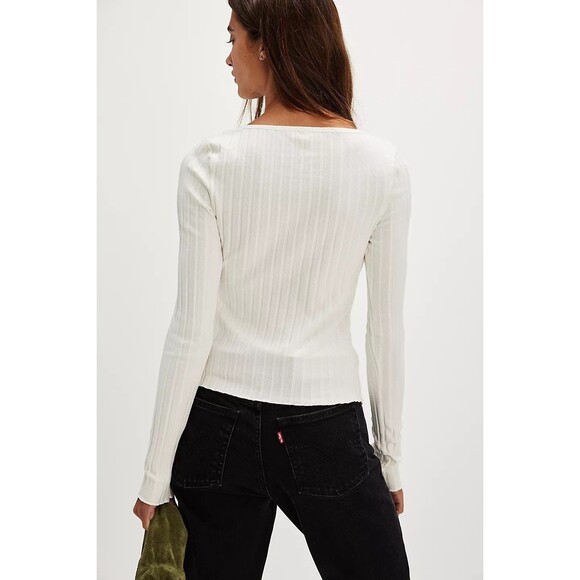 Free People Tilly Long-Sleeve Cardi Blouse Top Knit Ribbed Button Down XS 280559 - Picture 3 of 7